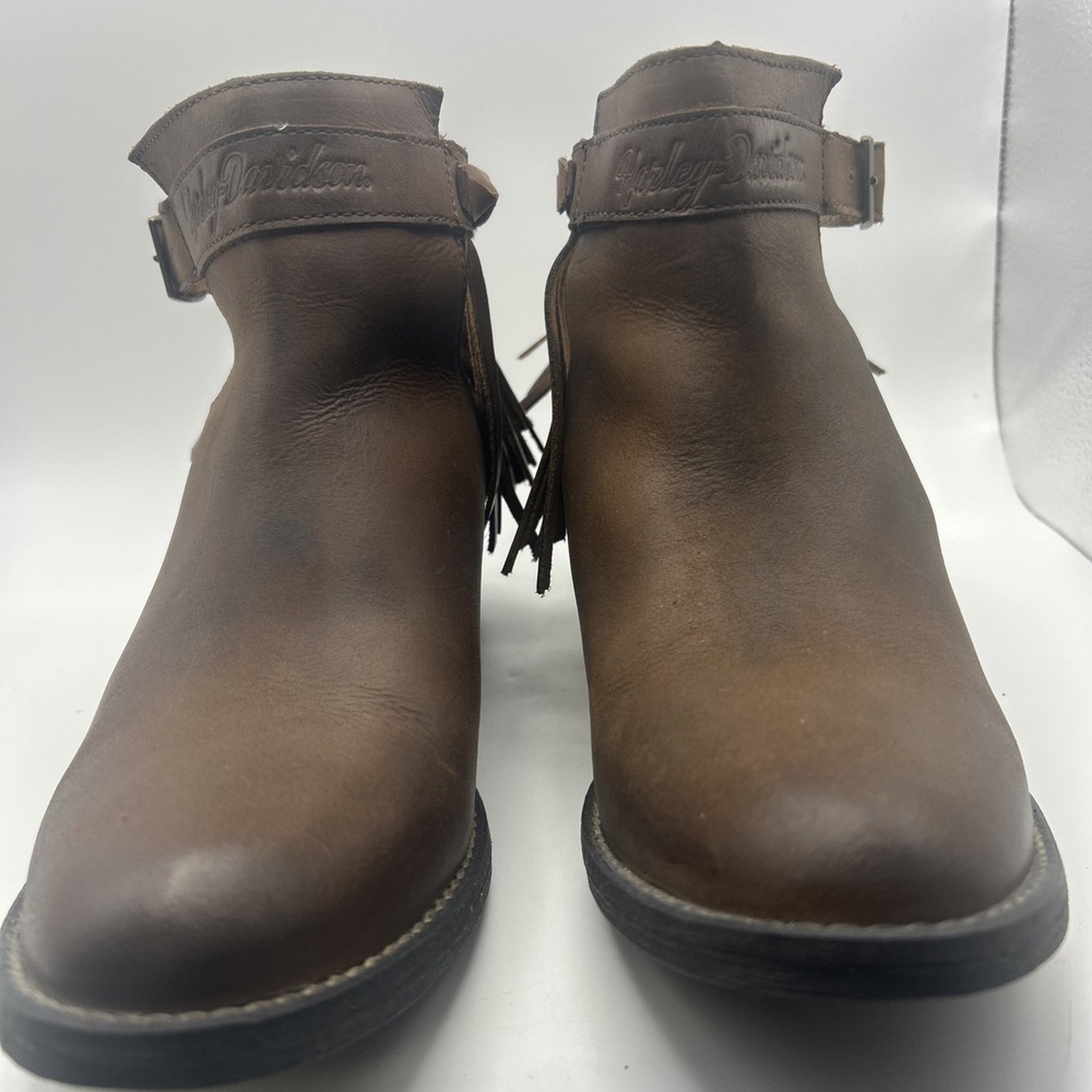 Harley-Davidson Amory Ecuador Brown Leather Fringe Ankle Boots D84418 Size 9 M